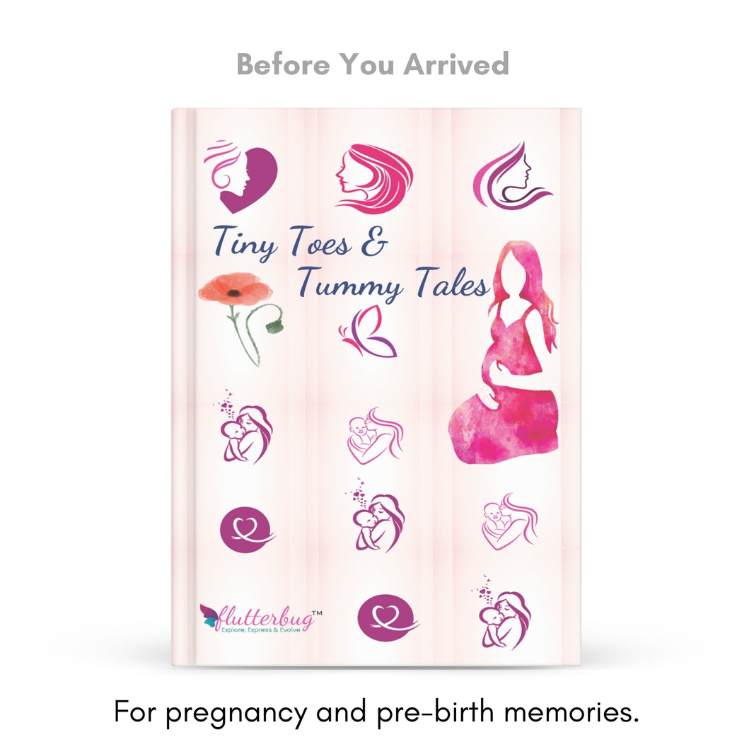 FLUTTERBUG Baby Scrapbook & Keepsake Album Set | 4-Piece Memory Collection | Document Every Special Moment from Pregnancy to First Years