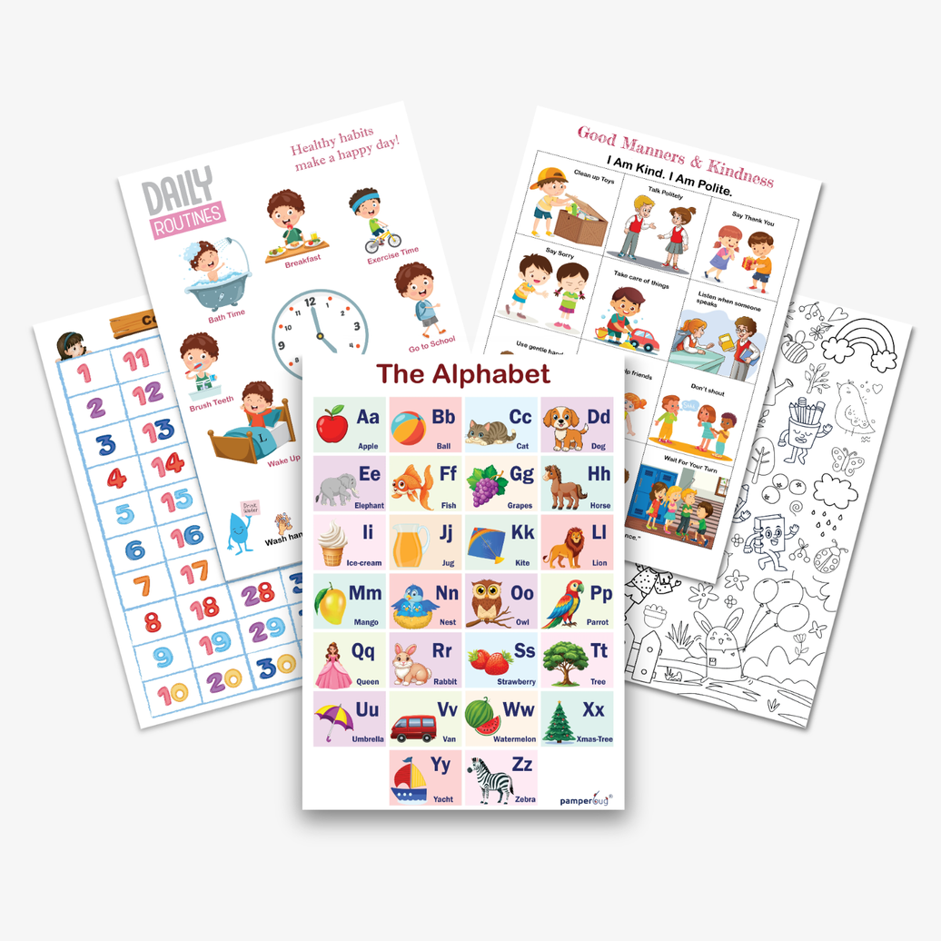 PAMPERBUG Smart Learning 5-in-1 Preschool Educational Charts For Ages 2-6